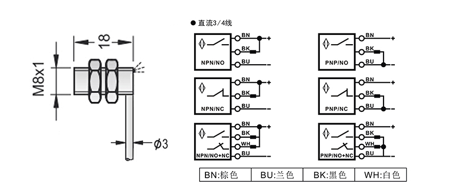 M8Y型電感式超短型接近開關出線式 M8Y型電感式超短型接近開關出線式